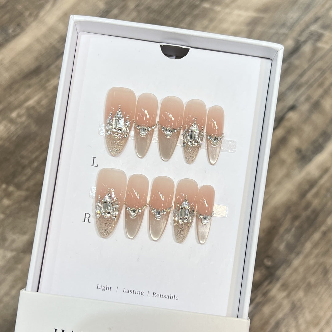 Decorative Handmade Press-On Nails with Elegant Rhinestones Stornfield