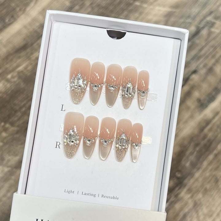 Decorative Handmade Press-On Nails with Elegant Rhinestones Stornfield