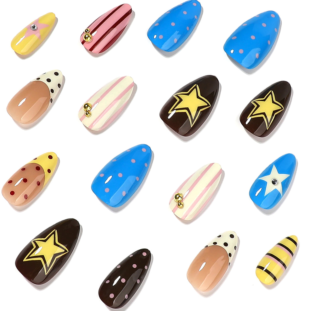 Creative artificial nails with playful patterns Stornfield