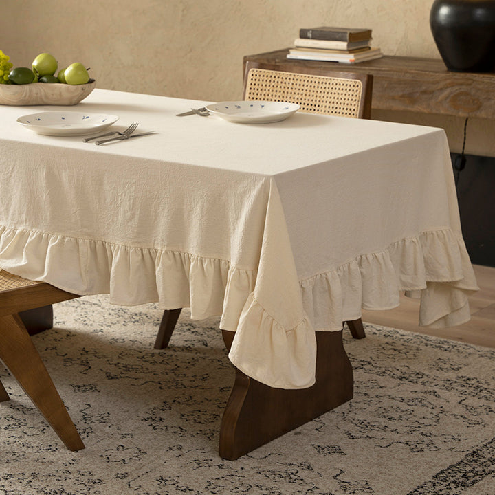 Tablecloth Stornfield - Cotton blend with frill edge and light linen look