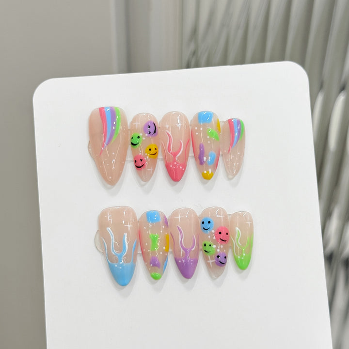 Decorative Press-On Nail Art Set with Floral and Whimsical Designs