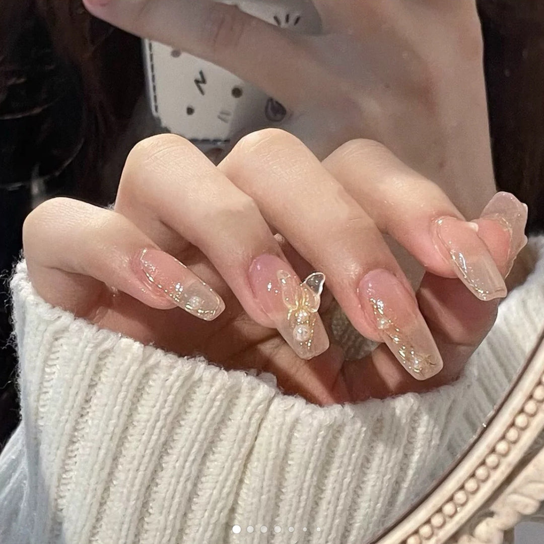 Artificial nails with elegant bows and pearl decorations Stornfield
