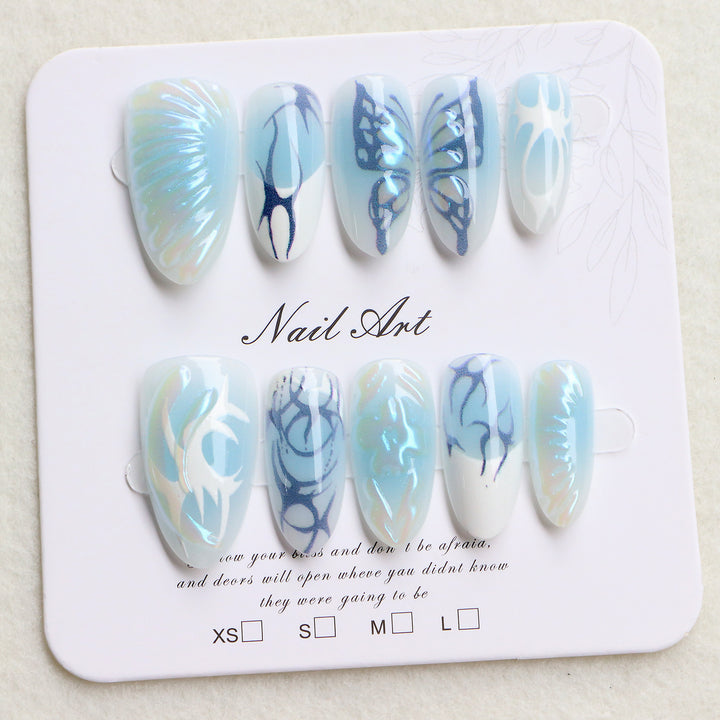 Decorative Press-On Nail Art Set with Oceanic Designs Stornfield