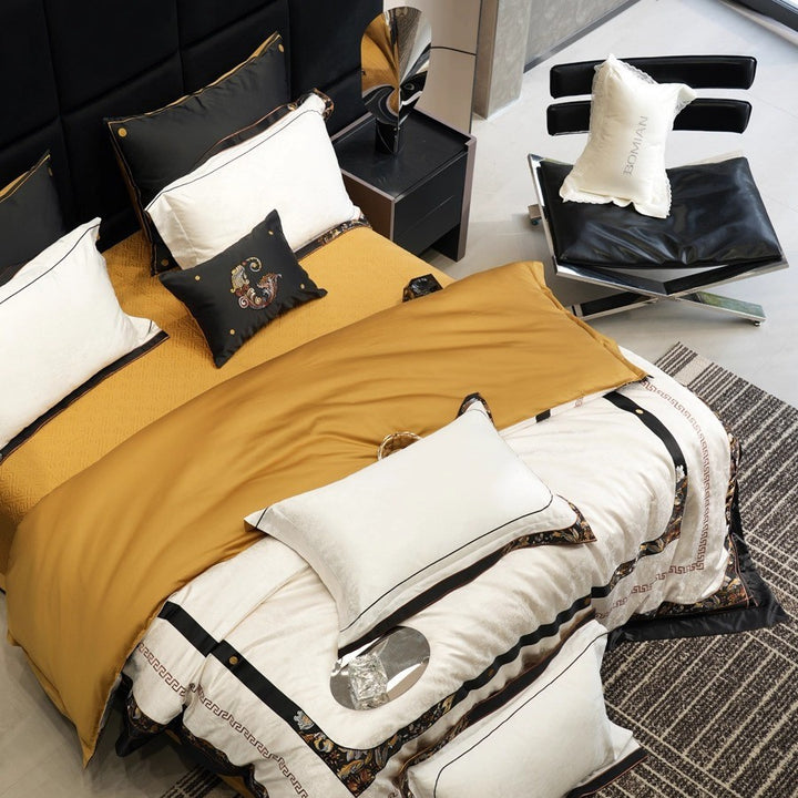 Luxury Jacquard Damask Cotton-Sateen Duvet Cover Set with Envelope Pillow Shams