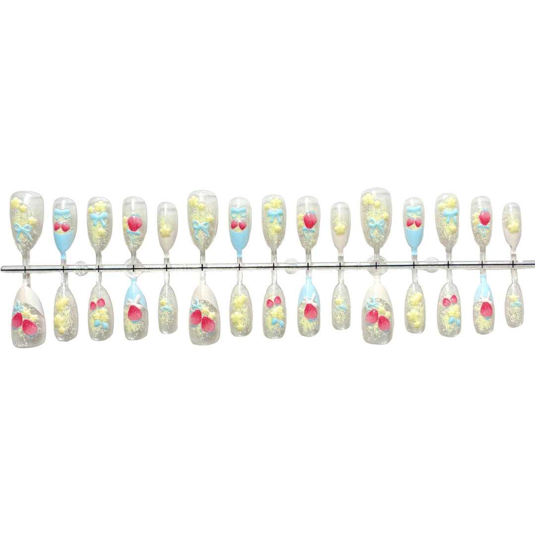 Creative Press-On Nail Art Set with Whimsical Floral Designs