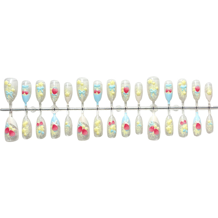 Creative Press-On Nail Art Set with Whimsical Floral Designs