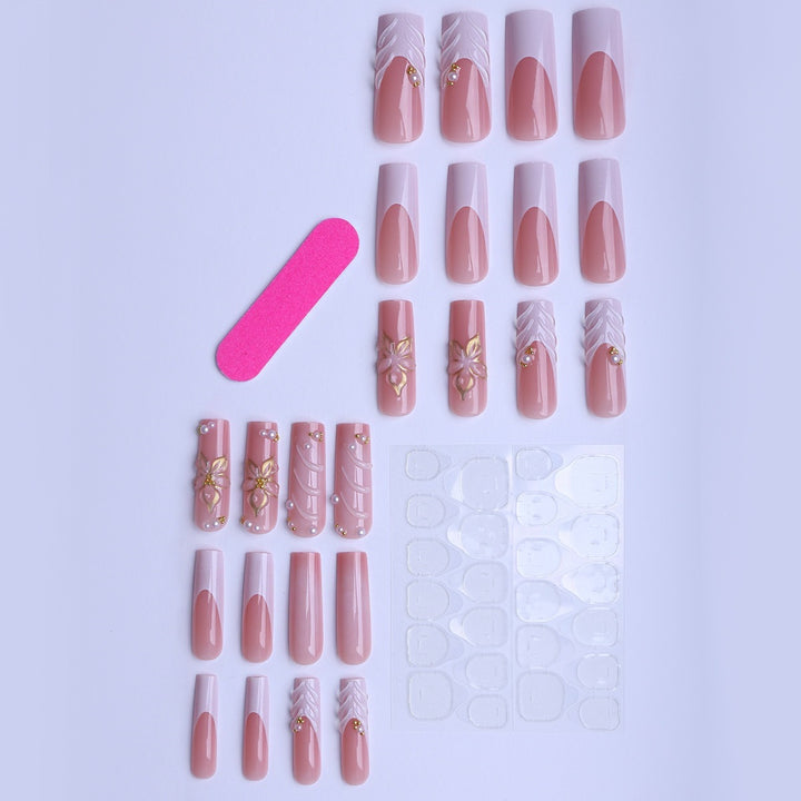 Acrylic nails with luxurious flower design and elegant accents Stornfield