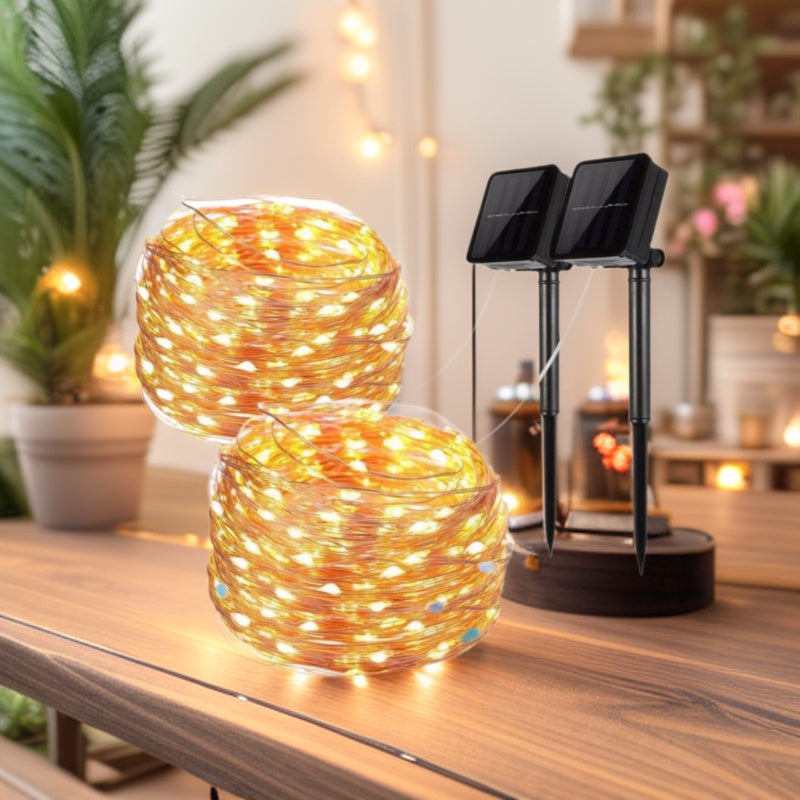 Outdoor Solar Copper Wire Fairy String Lights With Rechargeable Battery Box And Ground Stake Stornfield