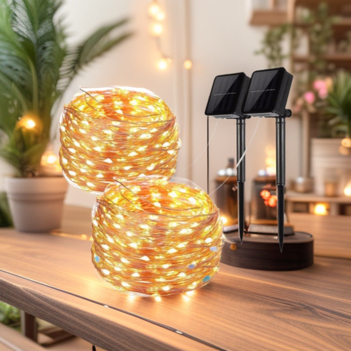 Outdoor Solar Copper Wire Fairy String Lights With Rechargeable Battery Box And Ground Stake Stornfield
