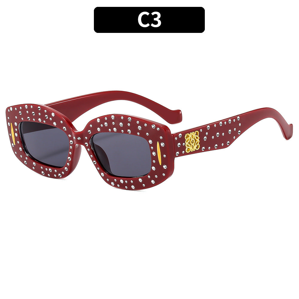 Vintage-Inspired Rhinestone-Embellished Rectangle Sunglasses