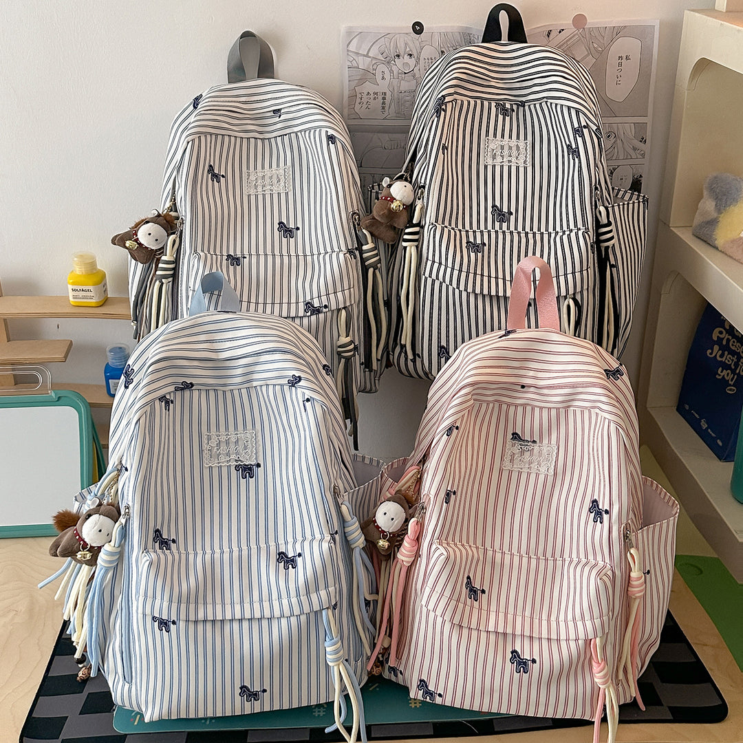 Playful Animal-Themed Striped Backpack Stornfield