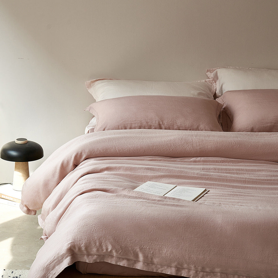 Washed Linen-Cotton Duvet Cover Set with Relaxed Stonewash Texture and Hidden Closure