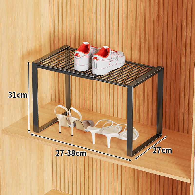 Multi-Tier Metal Mesh Shoe Storage Rack with Open Grid Shelves and Matte Frame