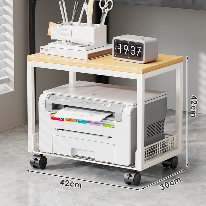 Compact Dual-Tier Printer Stand with Mesh Storage Shelves