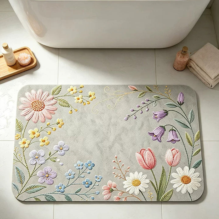 Floral Design Memory Foam Bath Mat