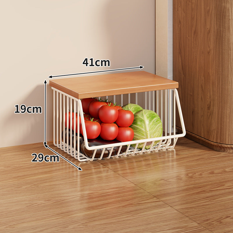 Compact Triple-Tier Rolling Wire Vegetable and Fruit Storage Cart with Wooden Top