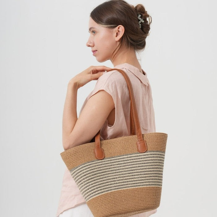 Straw shopping bag with structured accents Stornfield