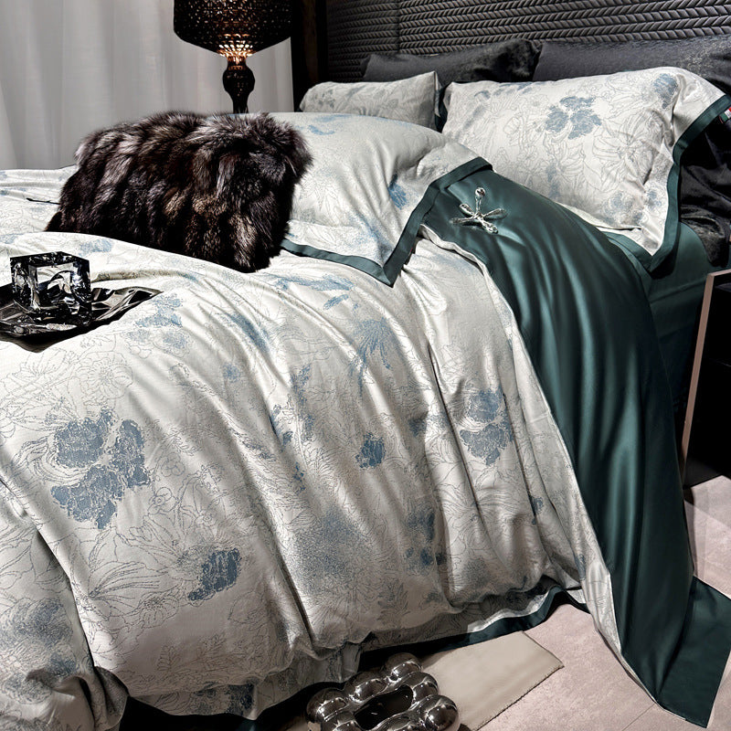 Reversible Jacquard Floral Satin-Back Duvet Cover & Pillowcase Set