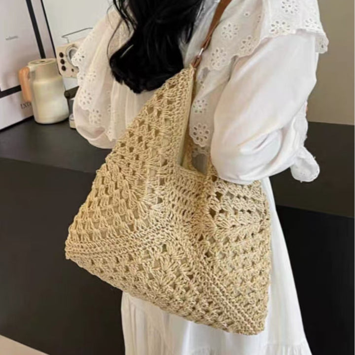 Handbag with Artistic Macrame Design and Flexible Carrying Comfort Stornfield