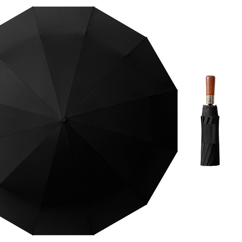 Women's Premium Windproof Folding Umbrella with Wooden Handle Stornfield