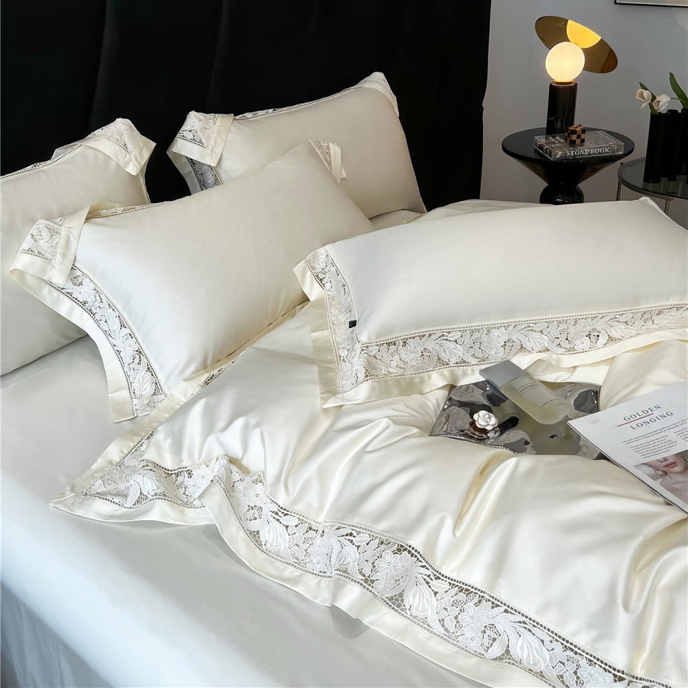 Luxury Lace-Trim Satin Duvet Cover Bedding Set