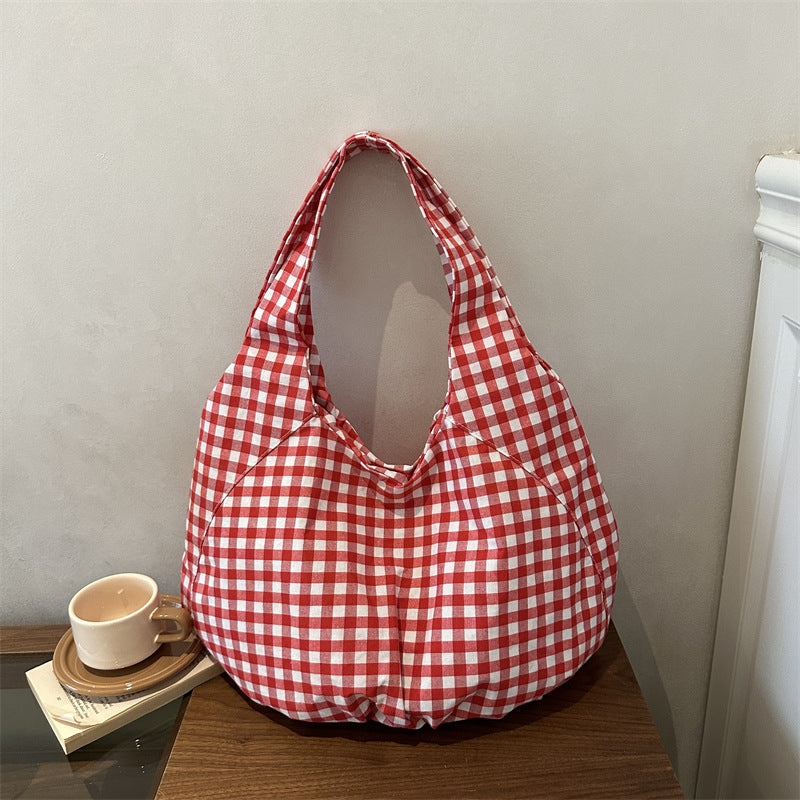 Casual Gingham Fabric Shoulder Bag
