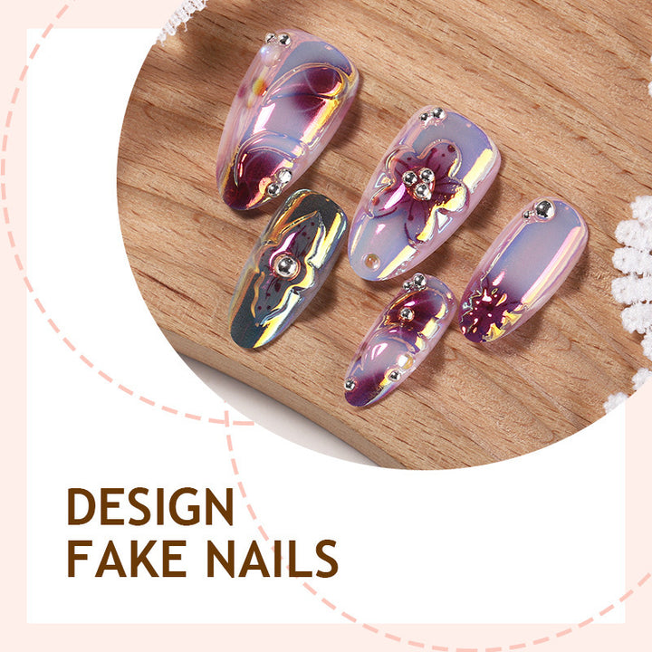 Acrylic nail set with elegant flower decorations Stornfield