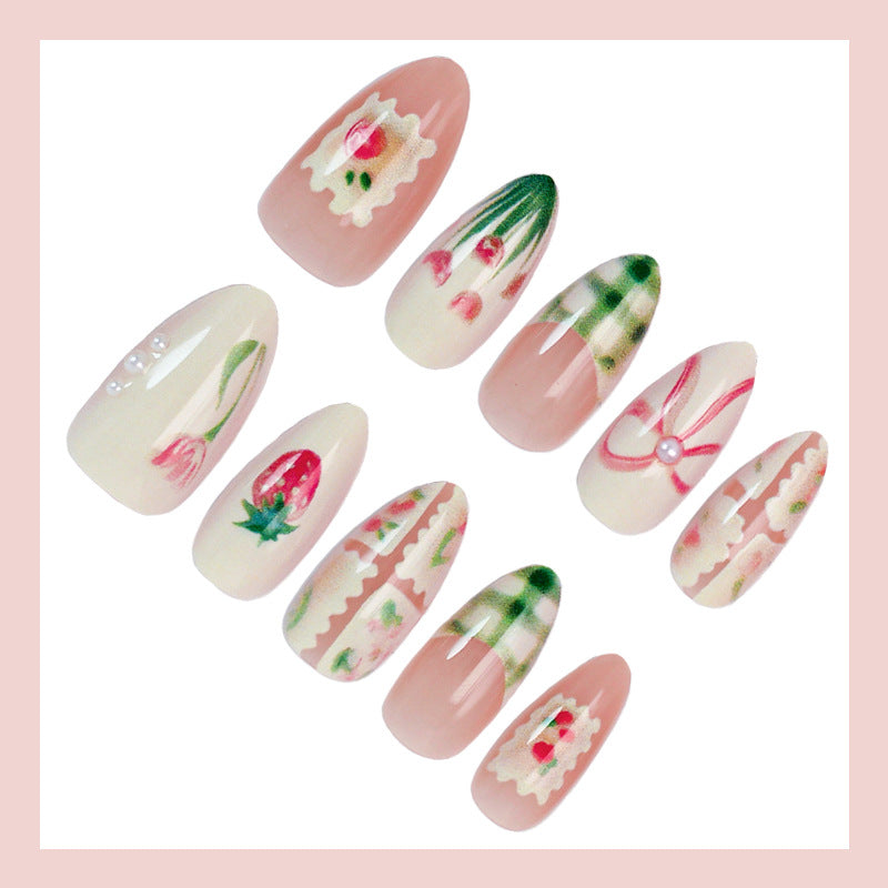 Artificial nail set with elegant floral and fashionable accents Stornfield