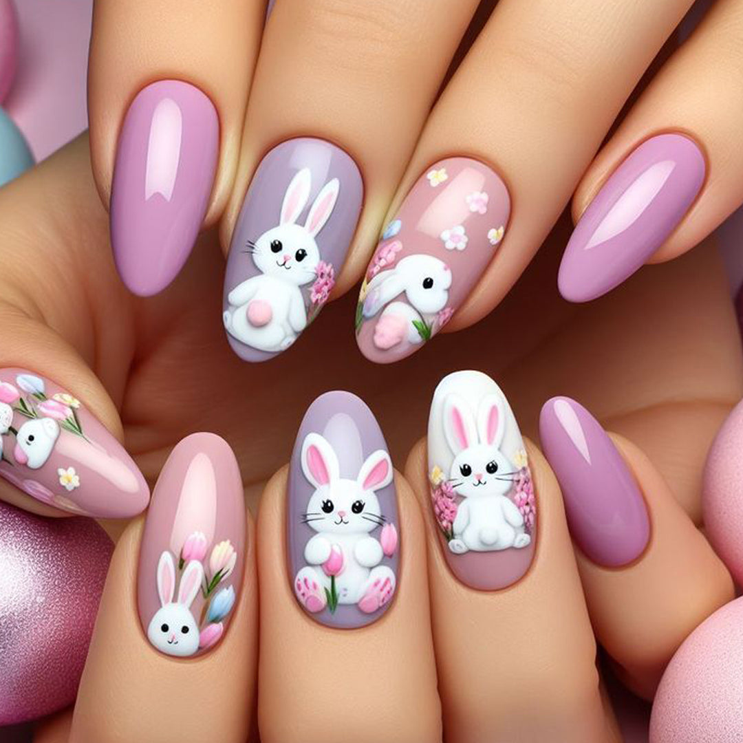 Whimsical Bunny-Themed Nail Art Extensions Stornfield