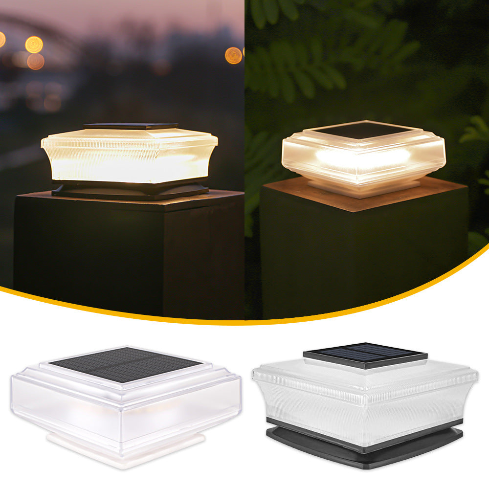 Low-Profile Solar-Powered Square Deck And Fence Post Cap Light With Frosted Diffuser And Integrated Solar Panel Stornfield