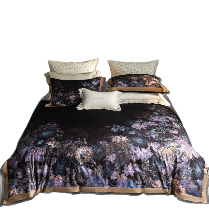Luxurious Botanical Jacquard Sateen Duvet Cover Set with Contrast Hem & Hidden Closure