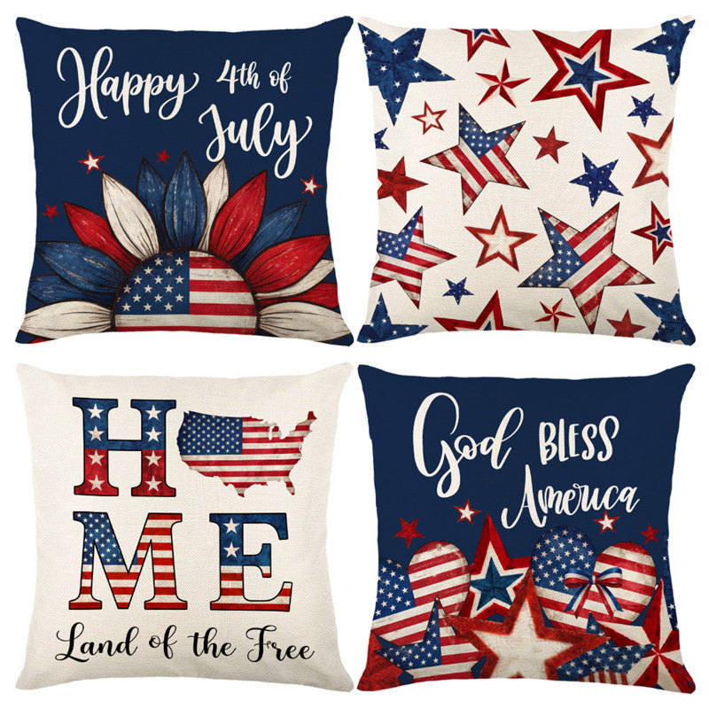 Patriotic Decorative Throw Pillow Cover with USA Map and 'Home' Typography