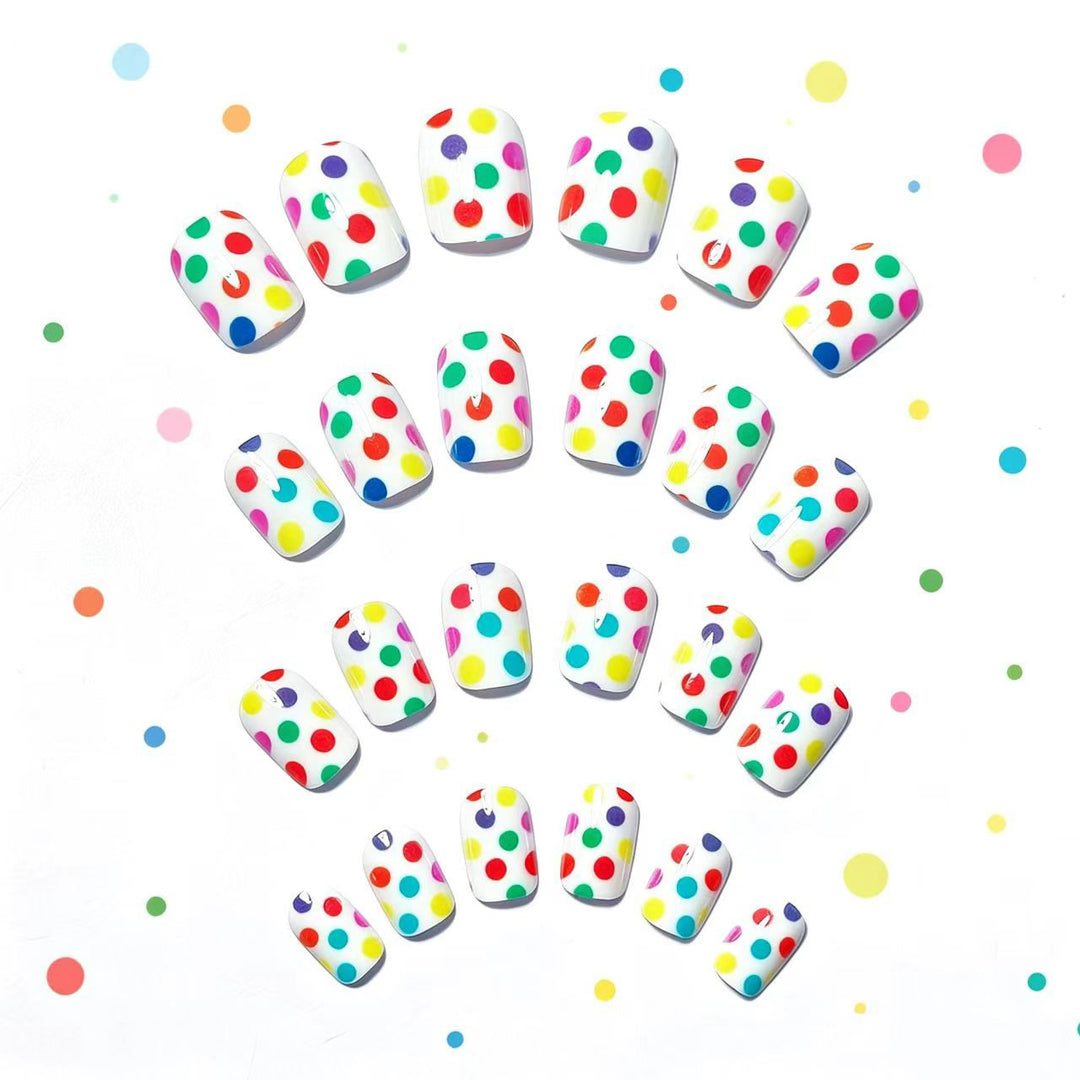 Artificial Nails in Colorful Polka Dot Pattern Stornfield