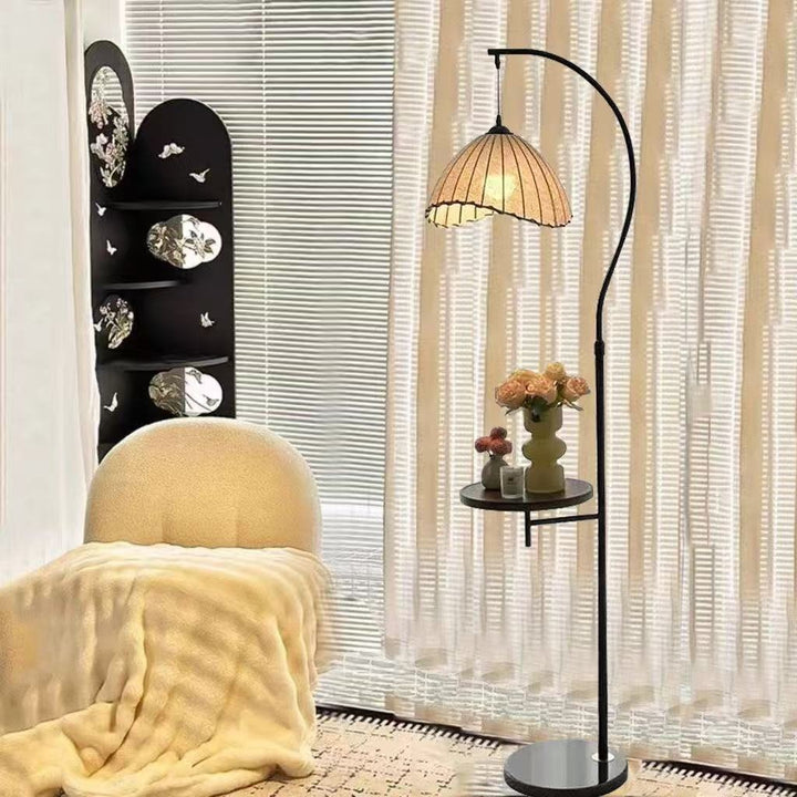 Adjustable Arc Floor Lamp with Integrated Side Table