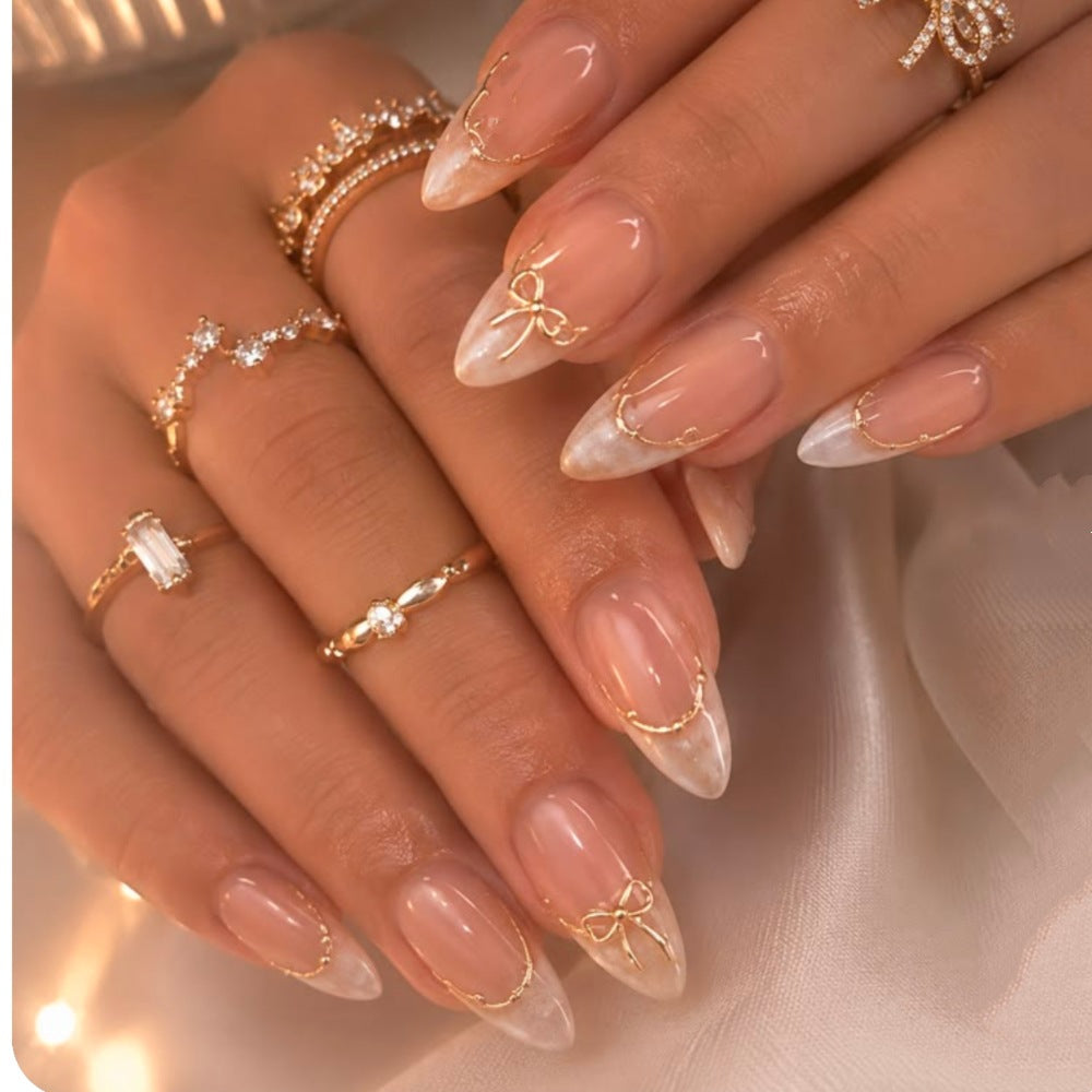 Elegant Stiletto Press-On Nails with Metallic Accents Stornfield