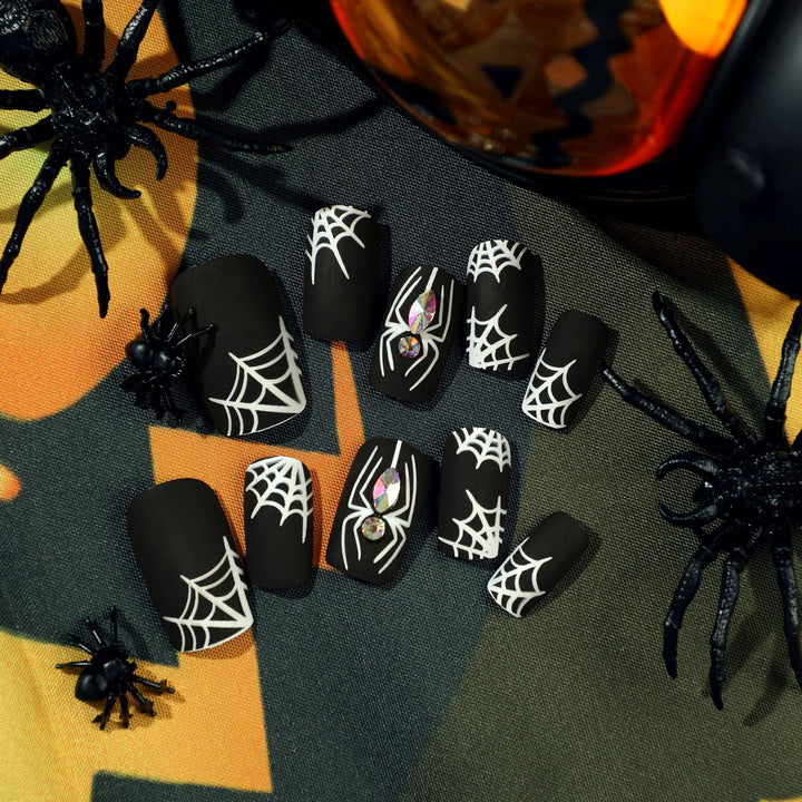 Artful Nail Extensions with Spider and Spider Web Design Stornfield