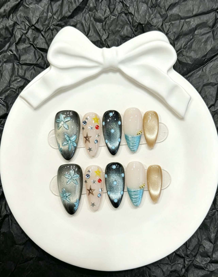 Decorative Press-On Nail Art Set with Floral and Whimsical Designs