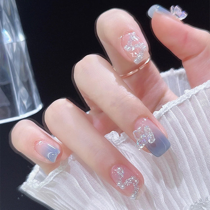 Acrylic nail set with sparkling glitter elements and appealing ombre design Stornfield