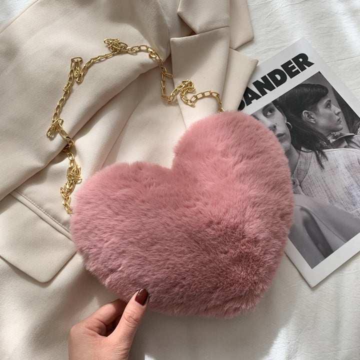 Stylish Heart-Shaped Plush Handbag