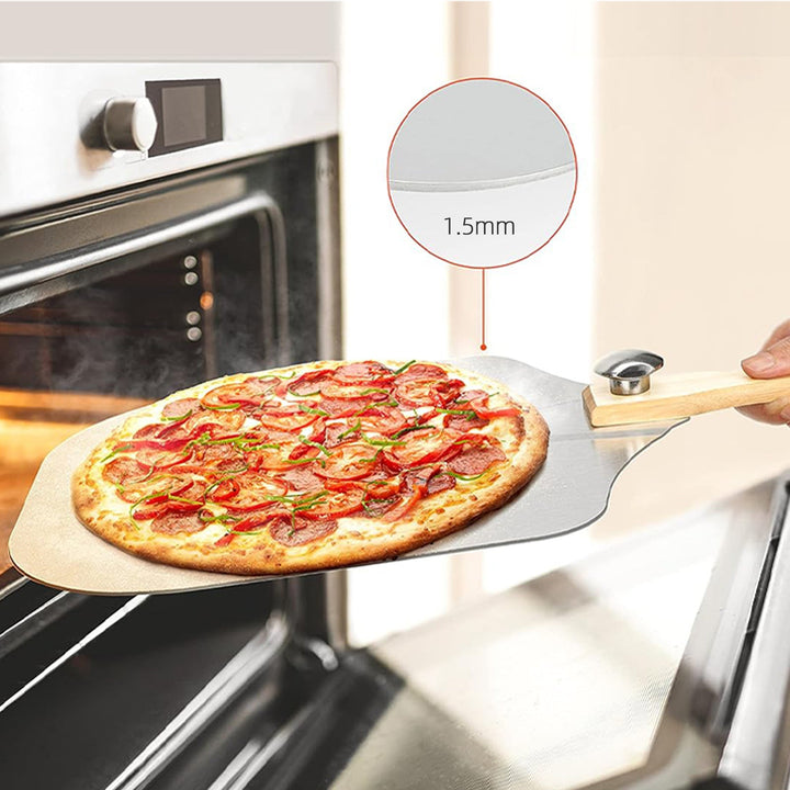 professional pizza peel set with foldable beech wood handle, aluminum paddle and stainless steel rocker cutter Stornfield