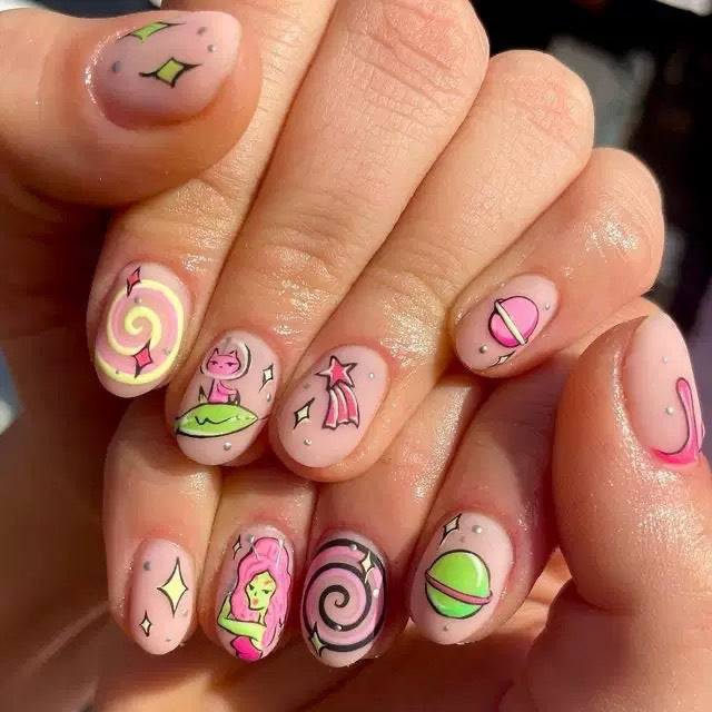 Art nail set with playful cartoon designs Stornfield