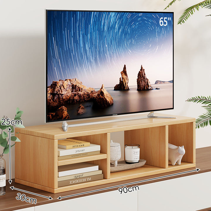 Low-Profile TV Stand Riser with Dual Open Storage Compartments