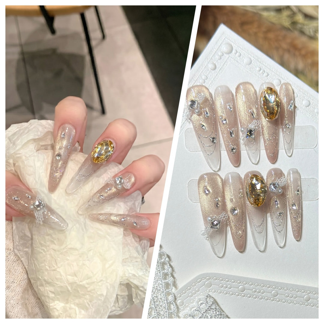 Artistic Stiletto Press-On Nail Set with Charming Patterns Stornfield