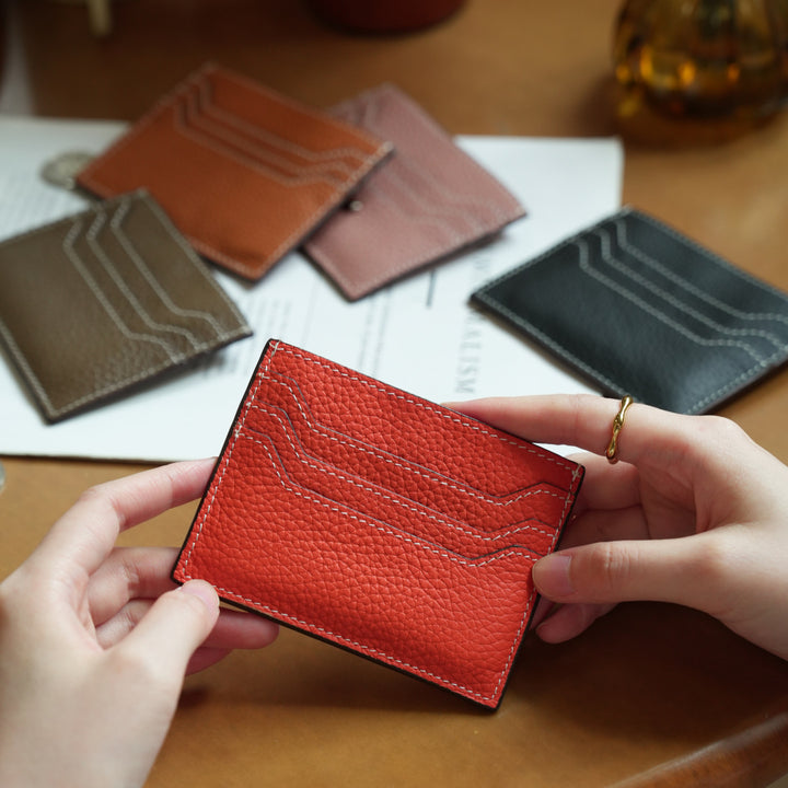 Textured Leather Card Holder Wallet