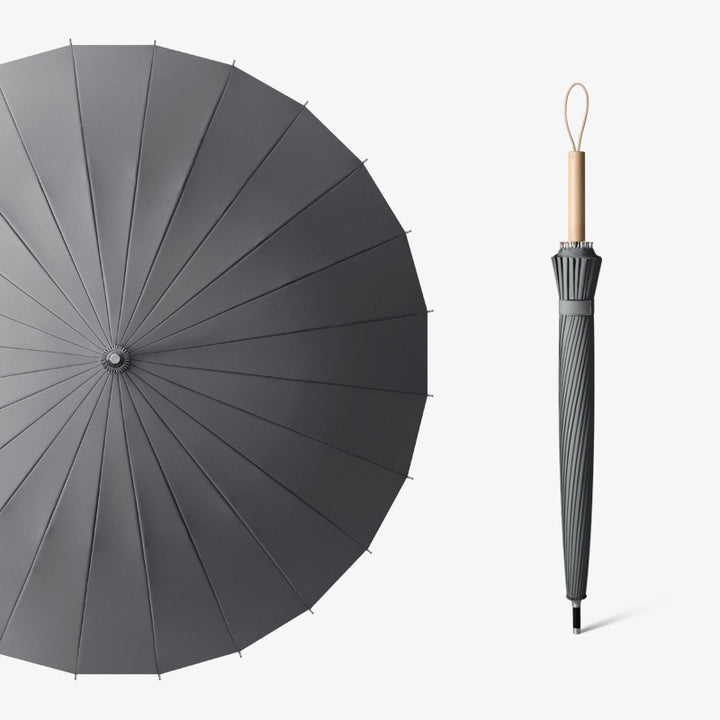 Ladies elegant foldable umbrella with ergonomic wooden handle and wind-resistant construction Stornfield