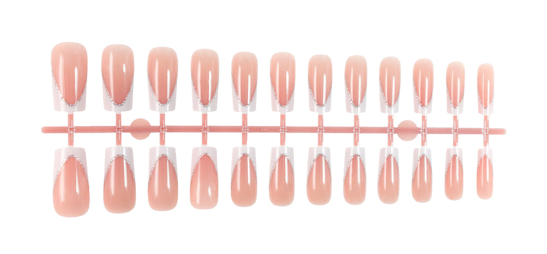 Artificial nail set with elegant French tip and glitter accents Stornfield