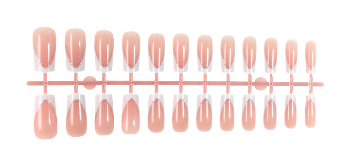 Artificial nail set with elegant French tip and glitter accents Stornfield