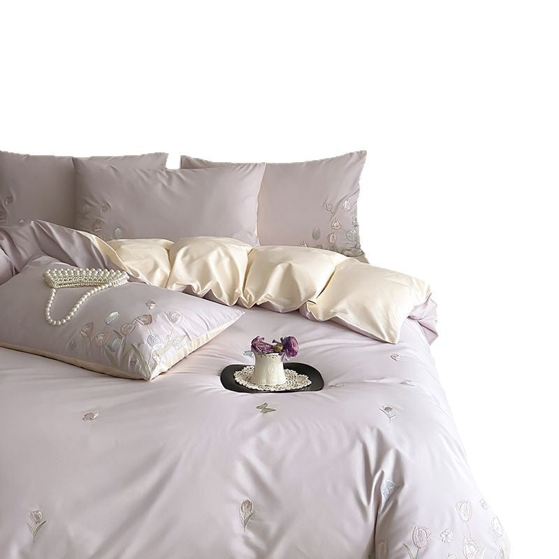 Luxury Cotton-Sateen Embroidered Floral Duvet Cover and Sham Set
