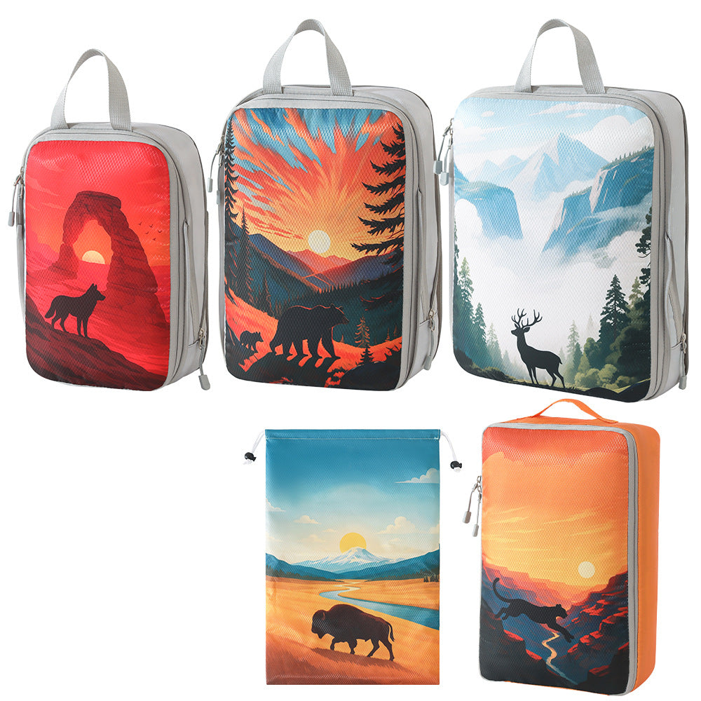 Set of travel organizers with unique nature motifs Stornfield
