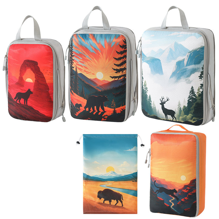 Set of travel organizers with unique nature motifs Stornfield